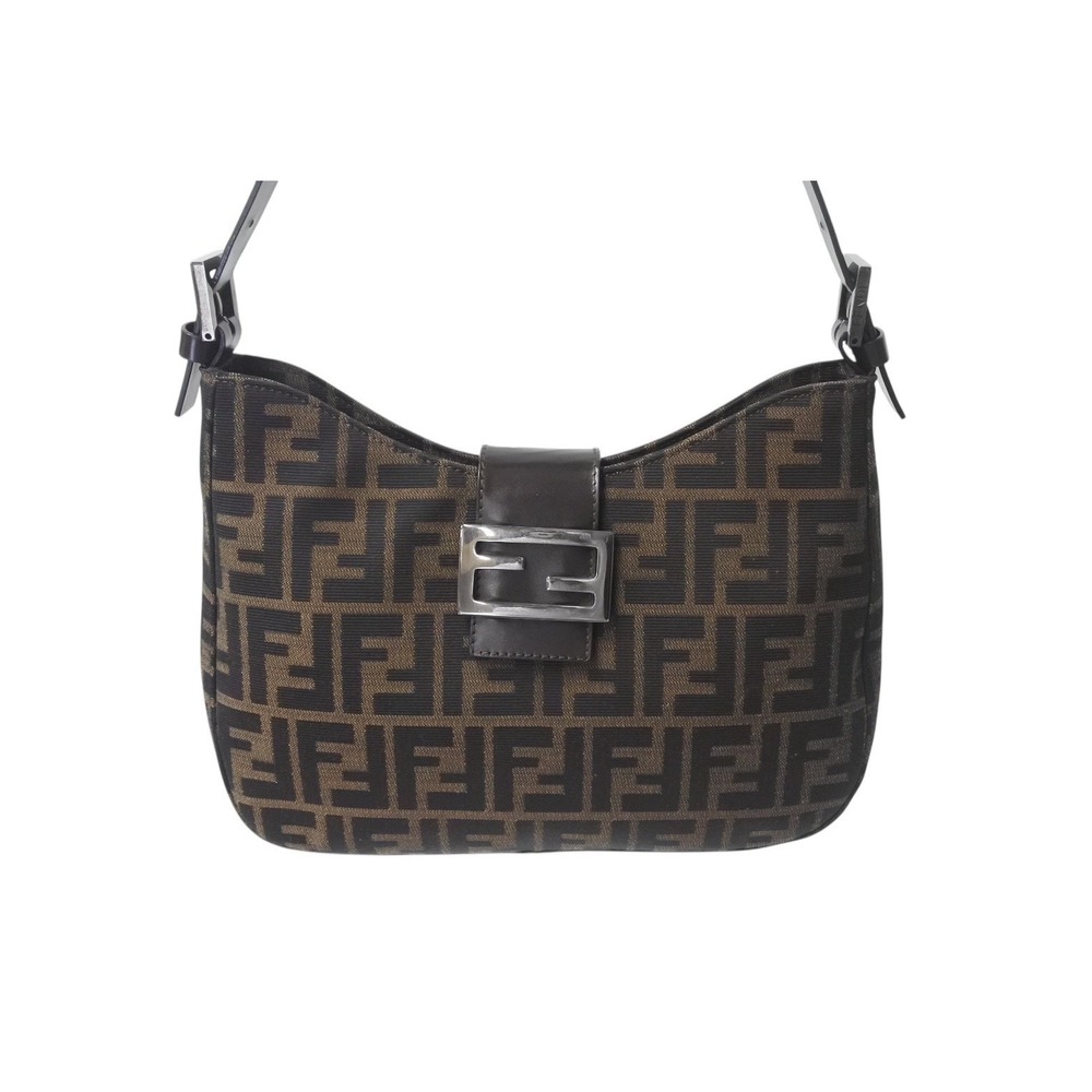 FENDI Mamma Bucket Hobo One Shoulder Hobo Bag Zucca Canvas Leather Brown - Picture 2 of 8